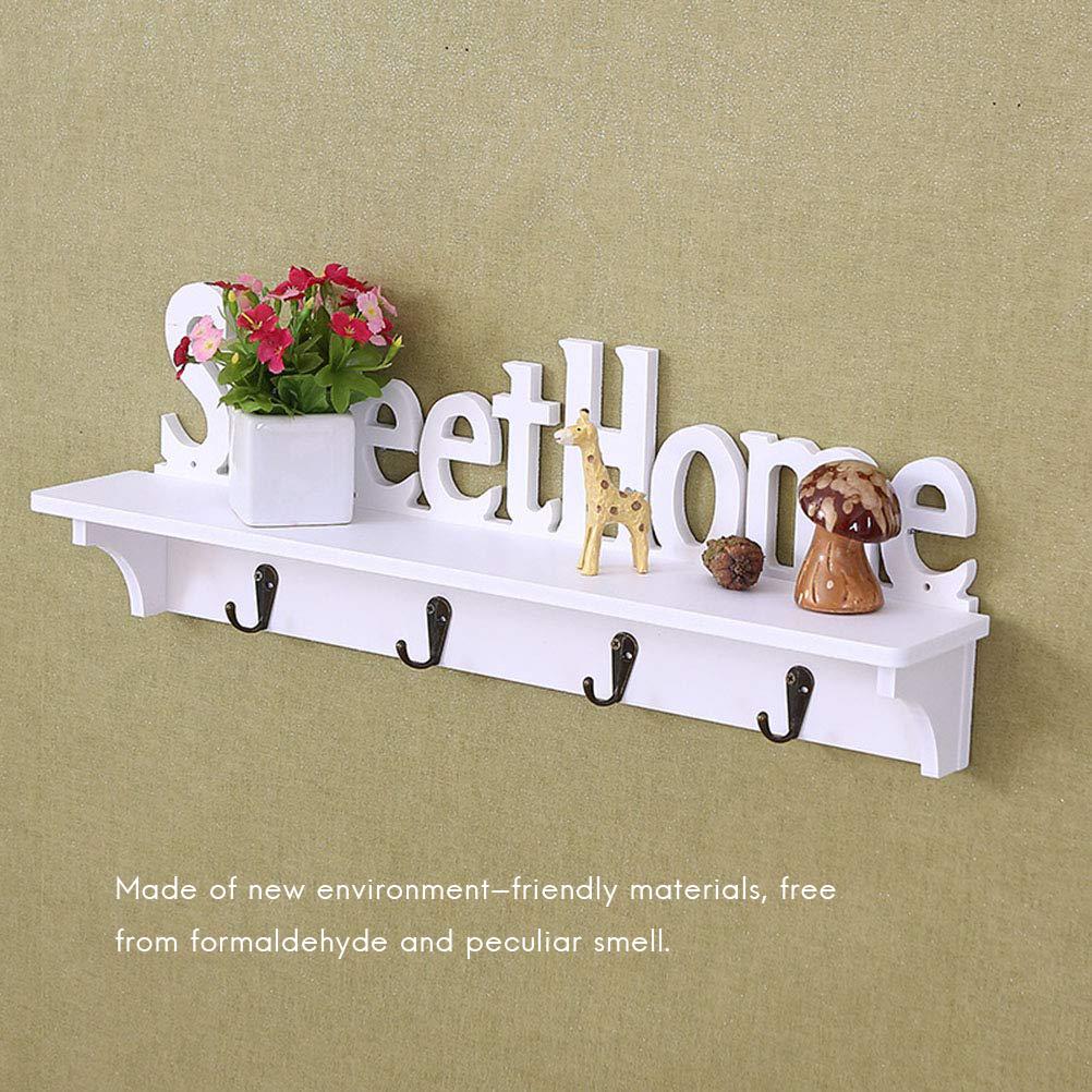 Sweet Home Holz Wandmontierter Kleiderhaken Wandhaken mit Ablage Tastatur und Vier Haken Heimdeko