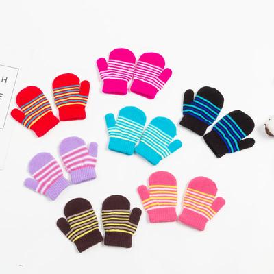 1-2Y Winter Knitted Gloves Baby Infant Boys Girls Soft Warm Full Finger Stripe Gloves Children Toddler Mittens Ski Gloves Kids