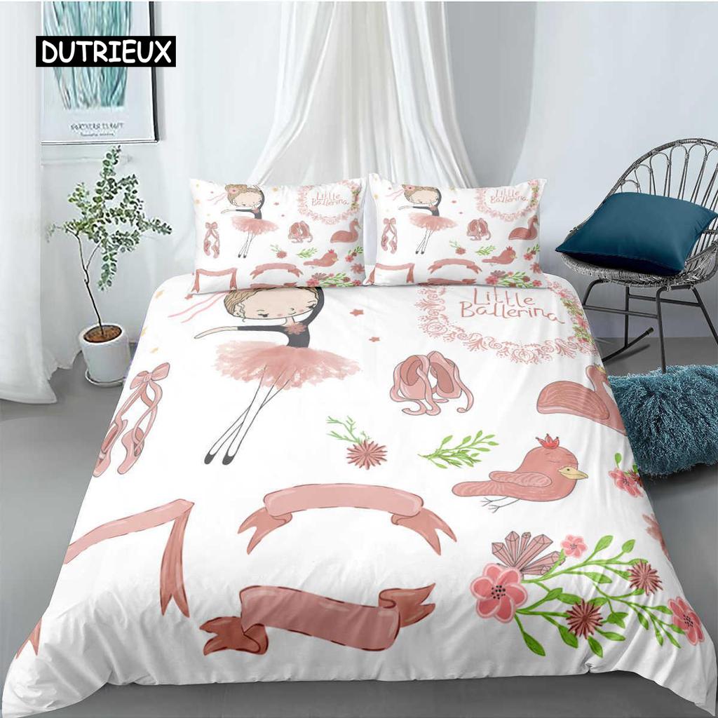 Set de cuvertură de pilota pentru fete de balet King Size Pink Set de lenjerie de pat Balerini minunați Copii Fete Husă de pilota din poliester moale prințesă
