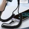 2 in 1 USB A & Type C Car Charging Cable with Stretchable Spring Charging Data Cable for Multiple Devices