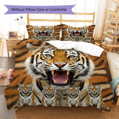 Tiger Lion Pattern Bedding Quilt Set Quilt Cover Pillowcase Home Decoration Gift (1 * Duvet Cover + 2 * Pillowcase, Without Core)