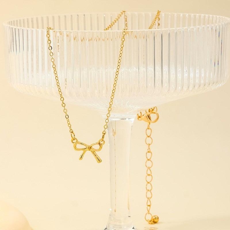 Fashionable Bow Necklace Bowknot Pendant Neckchain Adjustable Chain Choker Handmade Collarbone Chain Gifts for Women