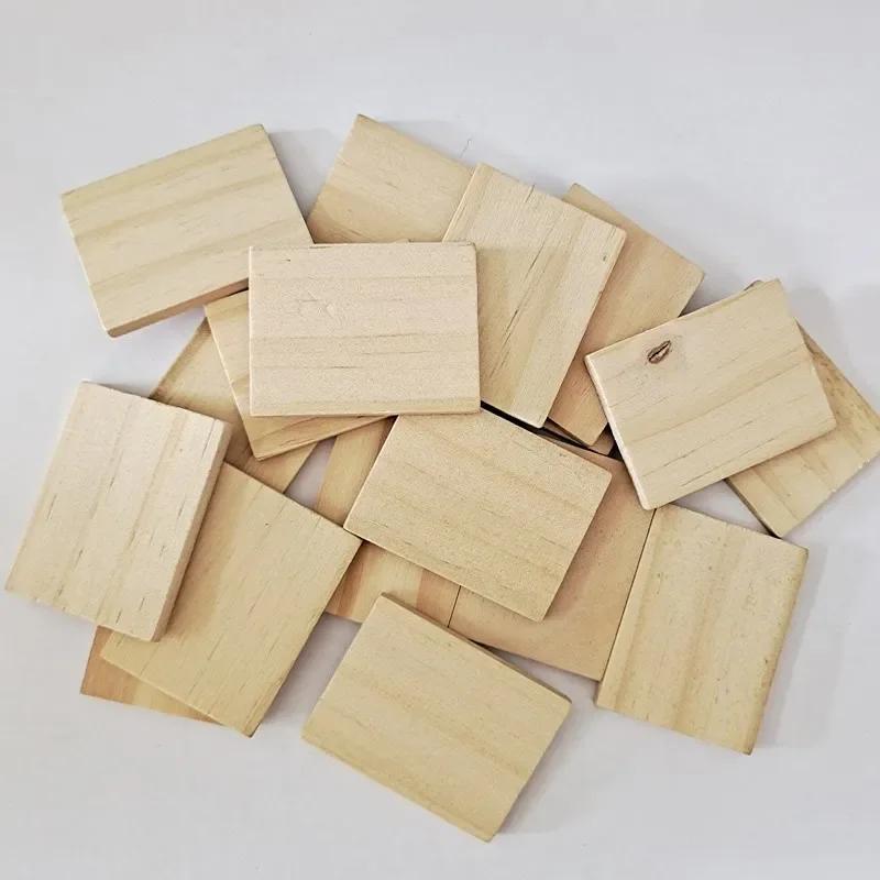 10pcs/lot 3.5x4.5cm Unfinished Rectangle Wood Letter Tiles, Thick Wooden Cutout for DIY Craft Carving Painting Engraving Project