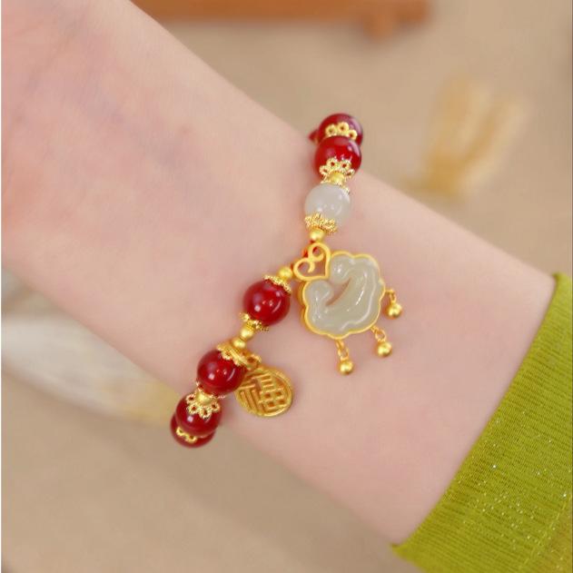 Natural Red Agate Resin Peace Lock Bracelet Blessings of Peace Niche Gift Bracelet for Girlfriend or Best Friend Blessing and Peace Bracel
