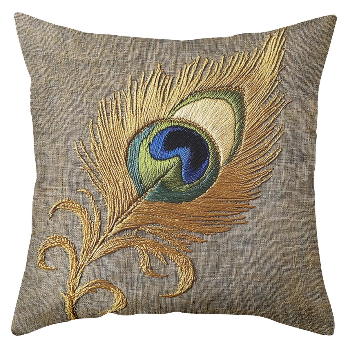

1 шт. Вышитые мешковиной наволочки с павлиньим пером, полиэстеровая наволочка, декоративная подушка для дивана, подушка для изголовья 16x16Inch