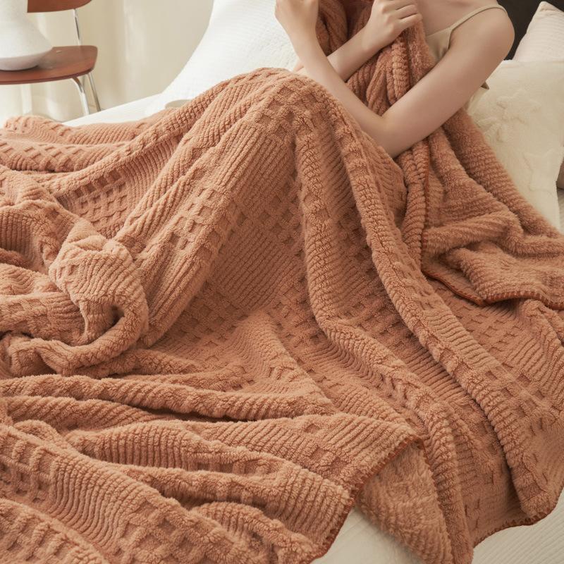Thickened Warm Double Sided Fleece Throw Blanket Soft Flannel Jacquard for Winter Gift 150X200cm