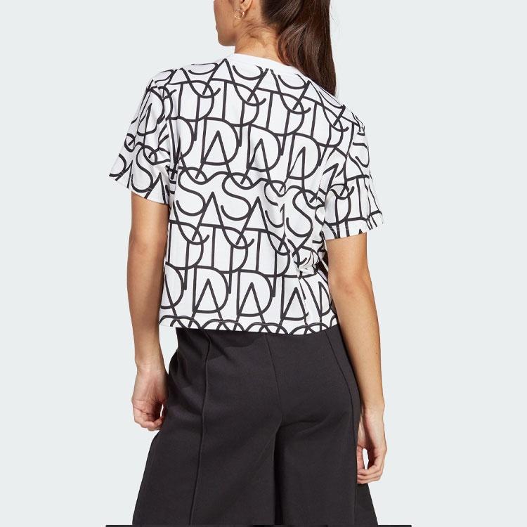 (WMNS) Adidas Allover Graphic Boyfriend Tee 'White Black' Women's IC5710
