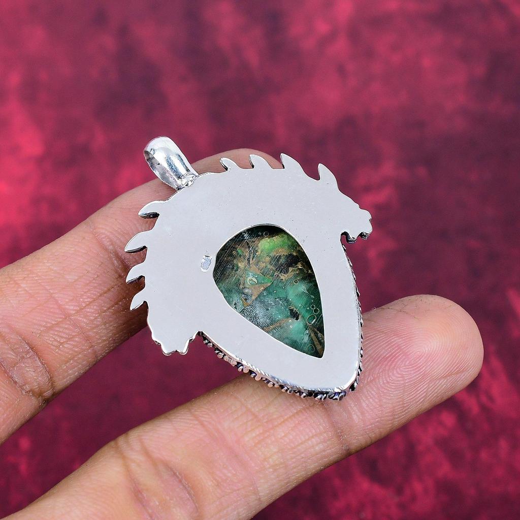 Grüner Türkisanhänger aus Kupfer, 925er Sterlingsilberschmuck, Edelsteinanhänger, Geschenk für sie, handgefertigter zierlicher Schmuck
