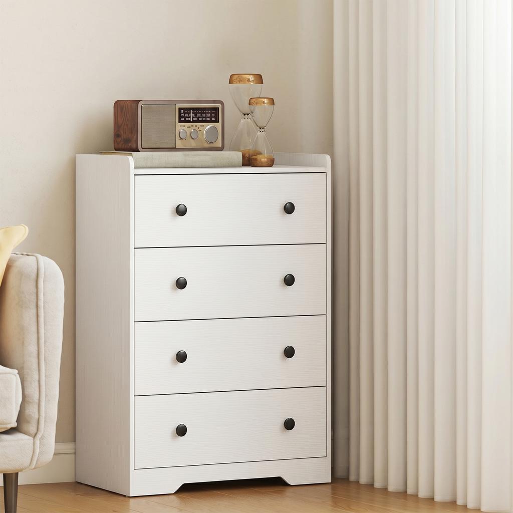 4 Drawer Chest of Drawers, Modern Dresser for Bedroom, Storage Cabinet for Living Room Entryway, White Wood Effect