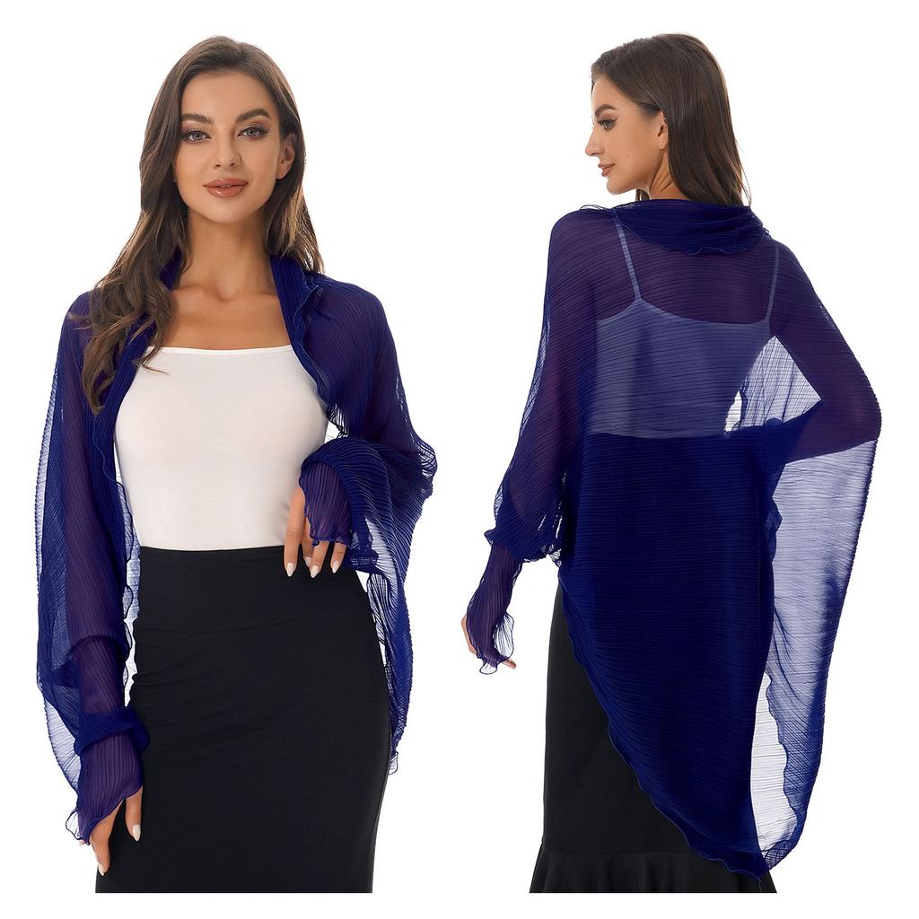 Womens Summer Chiffon Shawl Casual Long Sleeve Sun Protection Tops Open Front Shawl Wraps Scarf Driving Cover Ups Beachwear New