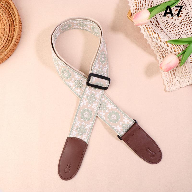 Gitarrengurt Bass Baumwolle Leder Stickerei Gurte Verstellbarer Halsgurt E-Gitarre Akustikgitarre Bass Zubehör