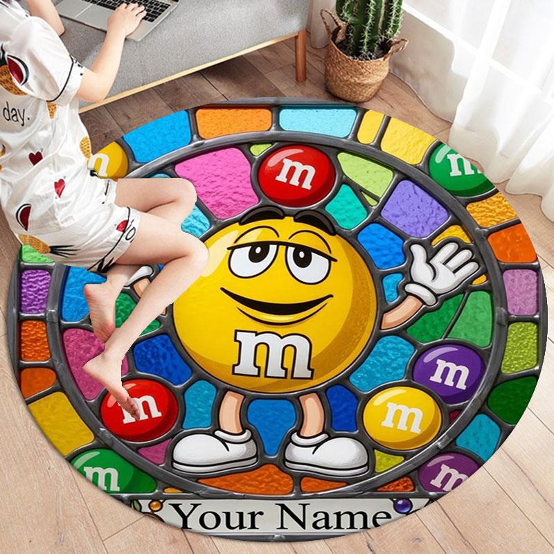 M&M's Custom Name Round Area Rug,Carpet Rug for Living Room Bedroom Sofa Playroom Decor,Non-slip Floor Mat