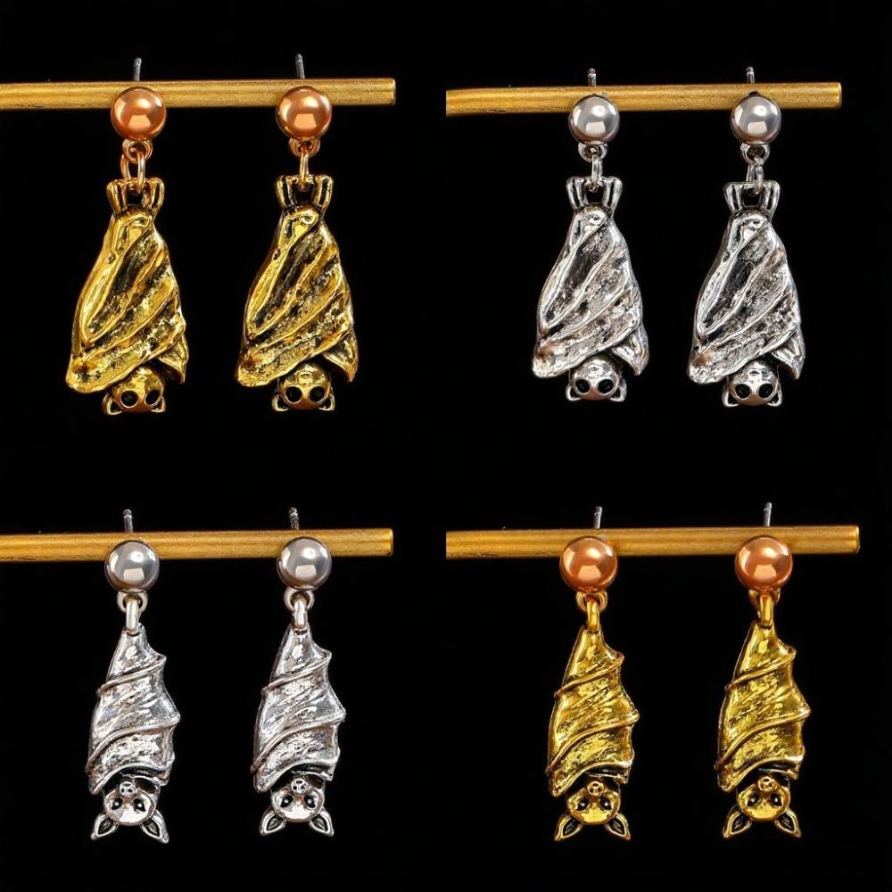 Gothic Style Halloween Upside-Down Bat Earring Stud Zinc Zinc Alloy Inverted Bat Earring Stud Women