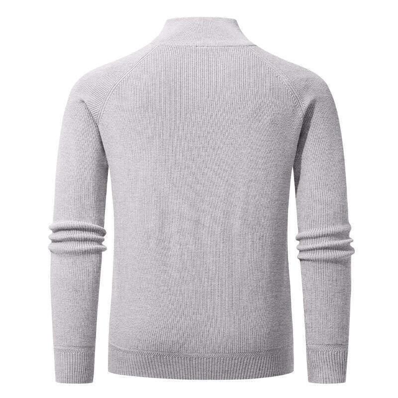 Men's Vertical Rib Knit Half-Zip Stand Collar Woolen Sweater
