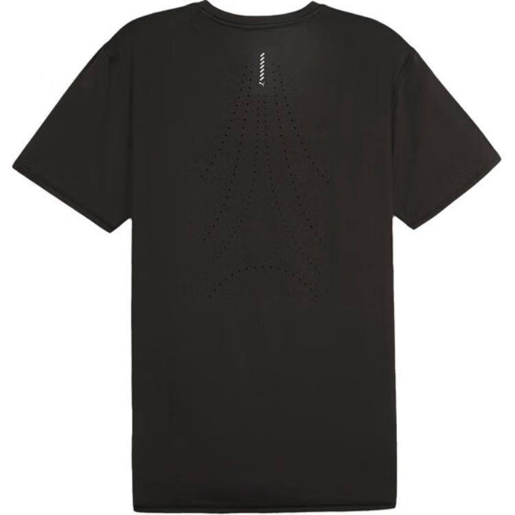 Puma Cloudspun Logo Print Solid Color Crew Neck Pullover Moisture Wicking Quick Dry Short Sleeve T-Shirt Men T-Shirts Black 525381-01