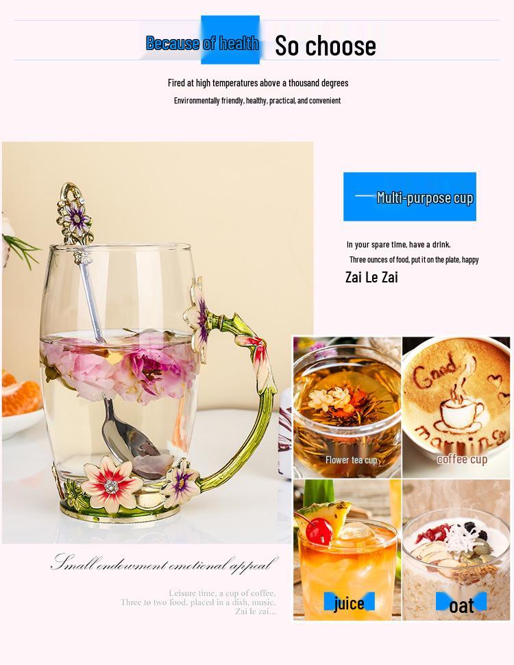 Daisy Enamel Flower Tea Cup - Heat-Resistant Crystal Glass for Home, Office, or Festival Gift