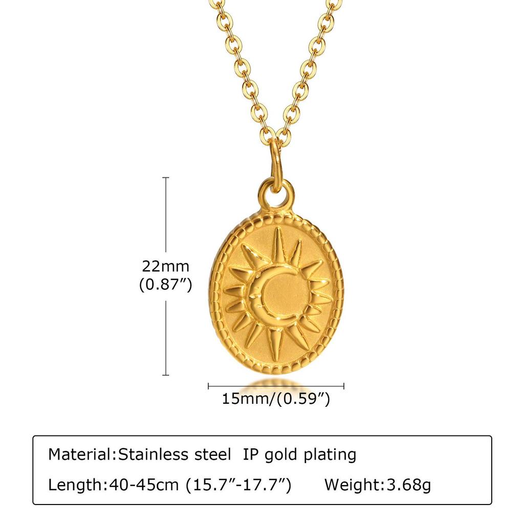 18K Gold-Plated Sun Pendant Titanium Steel Necklace for Women