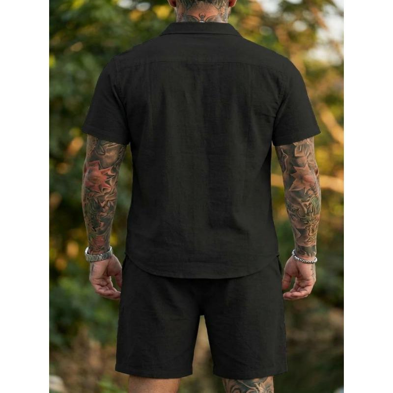 Men Casual Summer Short Sleeve Shirt And Shorts Beach Vacation Set
