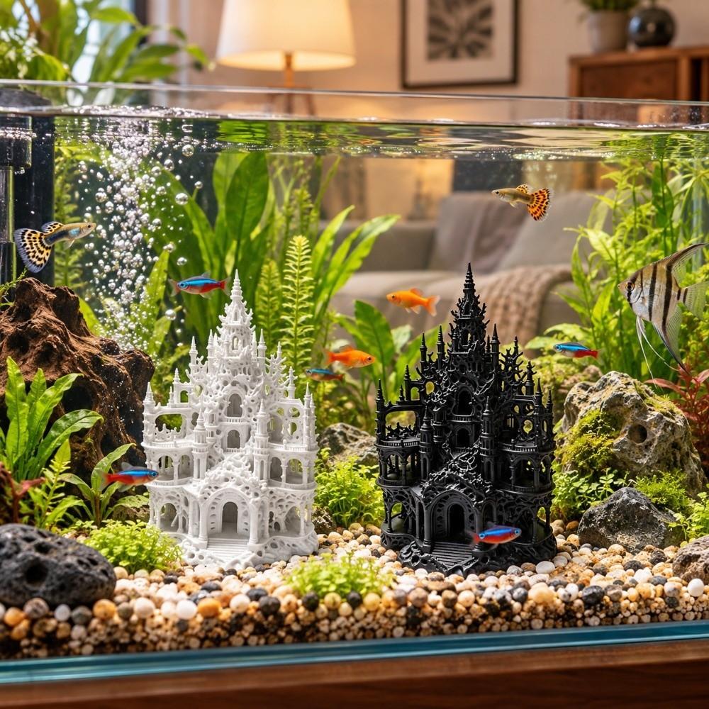 Hollowed-out Fish Tank Decoration 3D Printed Fake Castle Figurine Micro Landscape