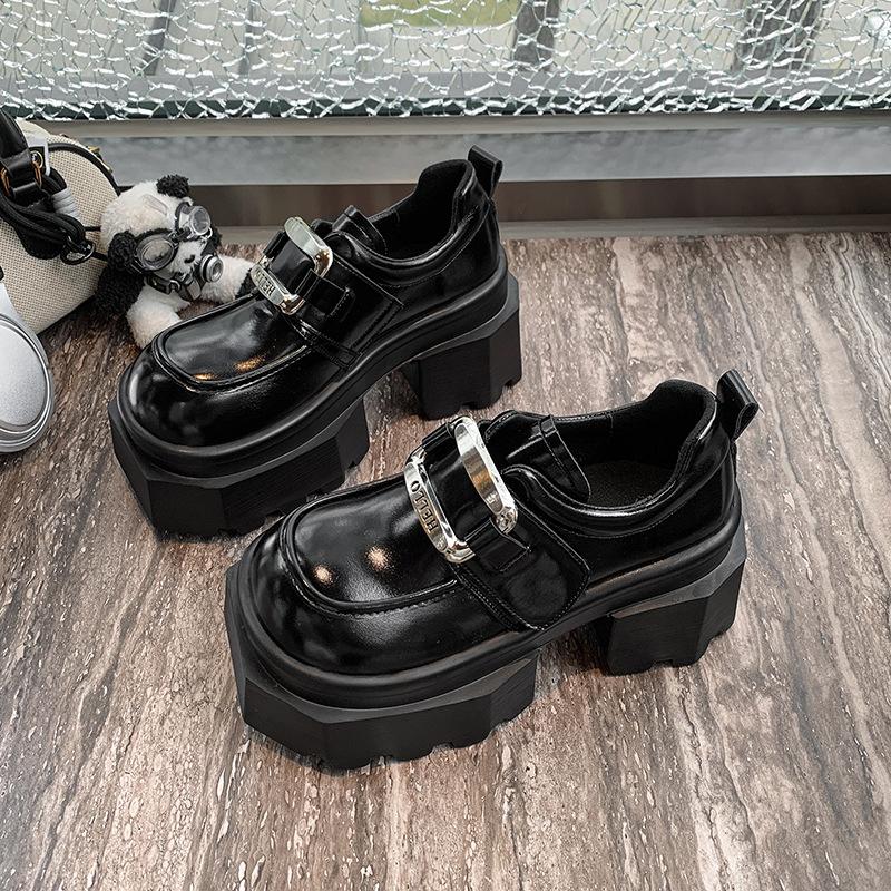 

2025 spring new 9cm inner height increase women s shoes platform high heel JK small leather shoes versatile muffin casual loafers 34