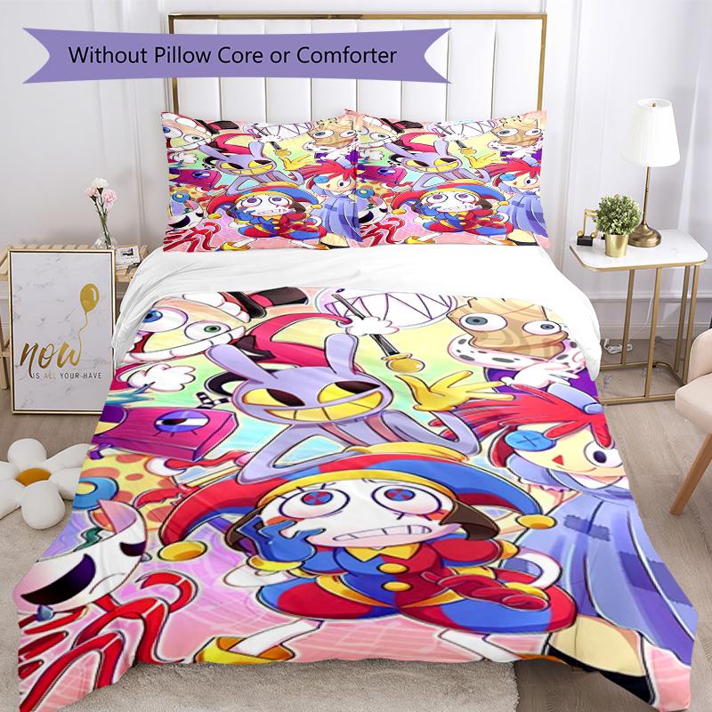 Digitale Circus Beddengoed Set Ademende Dekbedovertrek met Kussenslopen Decoratief Beddengoed voor Slaapkamer Huisdecoratie Verjaardagscadeau
