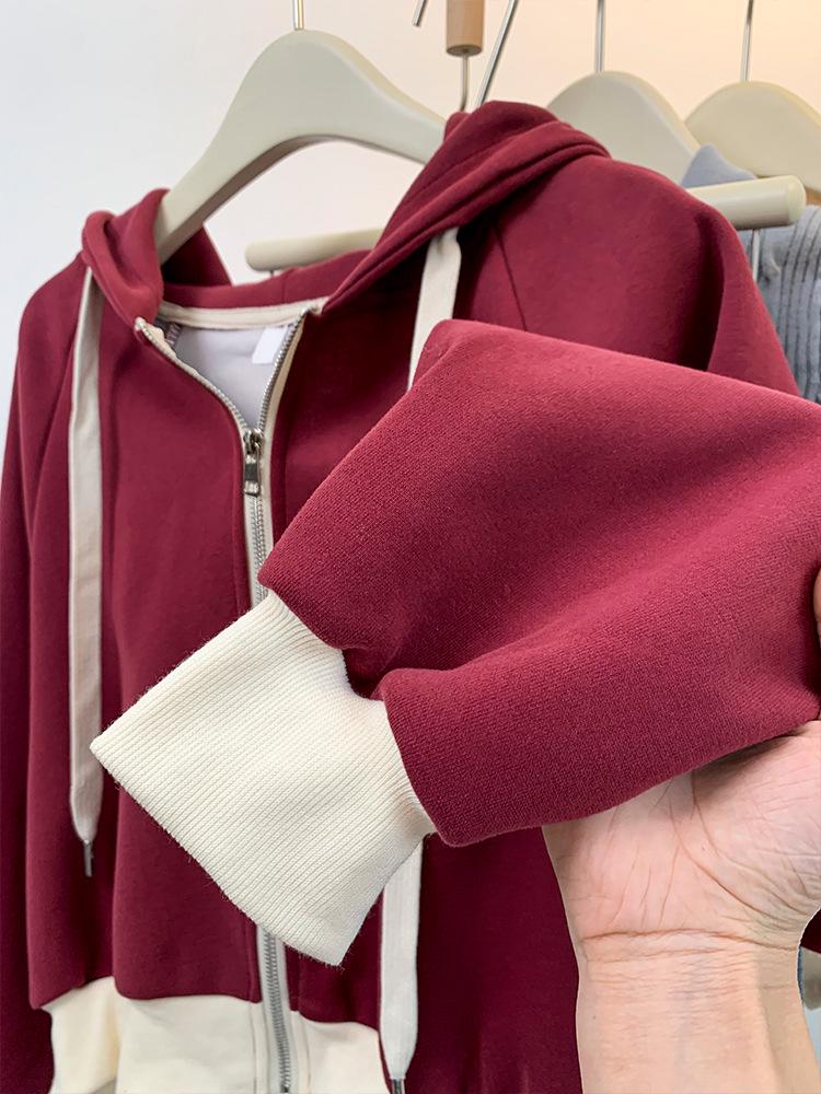 Women's American Red Zip-Up Slim Hoodie - Spring 2025 Edition.