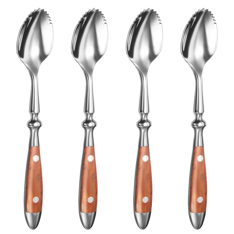 

AEE2-Grapefruit Spoons, 4PCS Serrated Grapefruit Spoon, Stainless Steel 18/8 Fruit Spoon Kiwi Spoon With Wood Handle