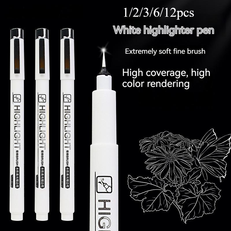 Soft Brush White Highlights Pen for Journaling Black Cardboard Manga Outline Scrapbooking Supplies Waterproof Black Drawing Pens