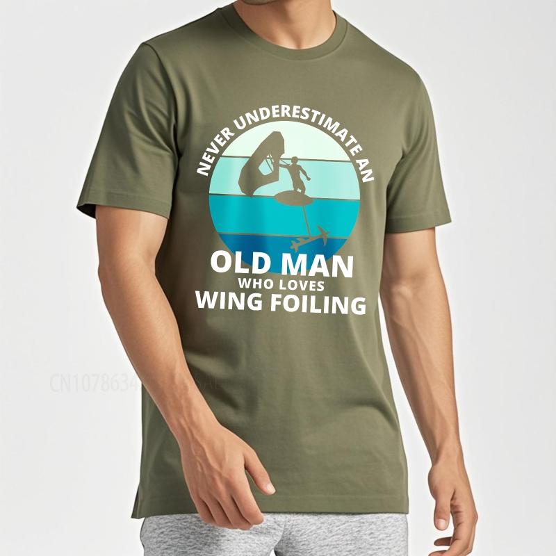 Daily Wear Summer For Men Tshirt Never Underestimate An Old Man Who Loves Wing Foiling Short Sleeve Workout O Neck Top Tees