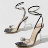 Fashion PVC Transparent Sandal for Women Butterfly-knot Ankle Buckle Strap Women Sandales Sexy Stripper Banquet Thin High Heels Shoes