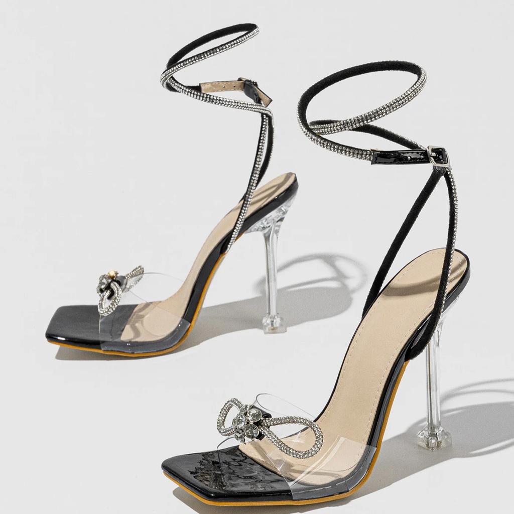Fashion PVC Transparent Sandal for Women Butterfly-knot Ankle Buckle Strap Women Sandales Sexy Stripper Banquet Thin High Heels Shoes