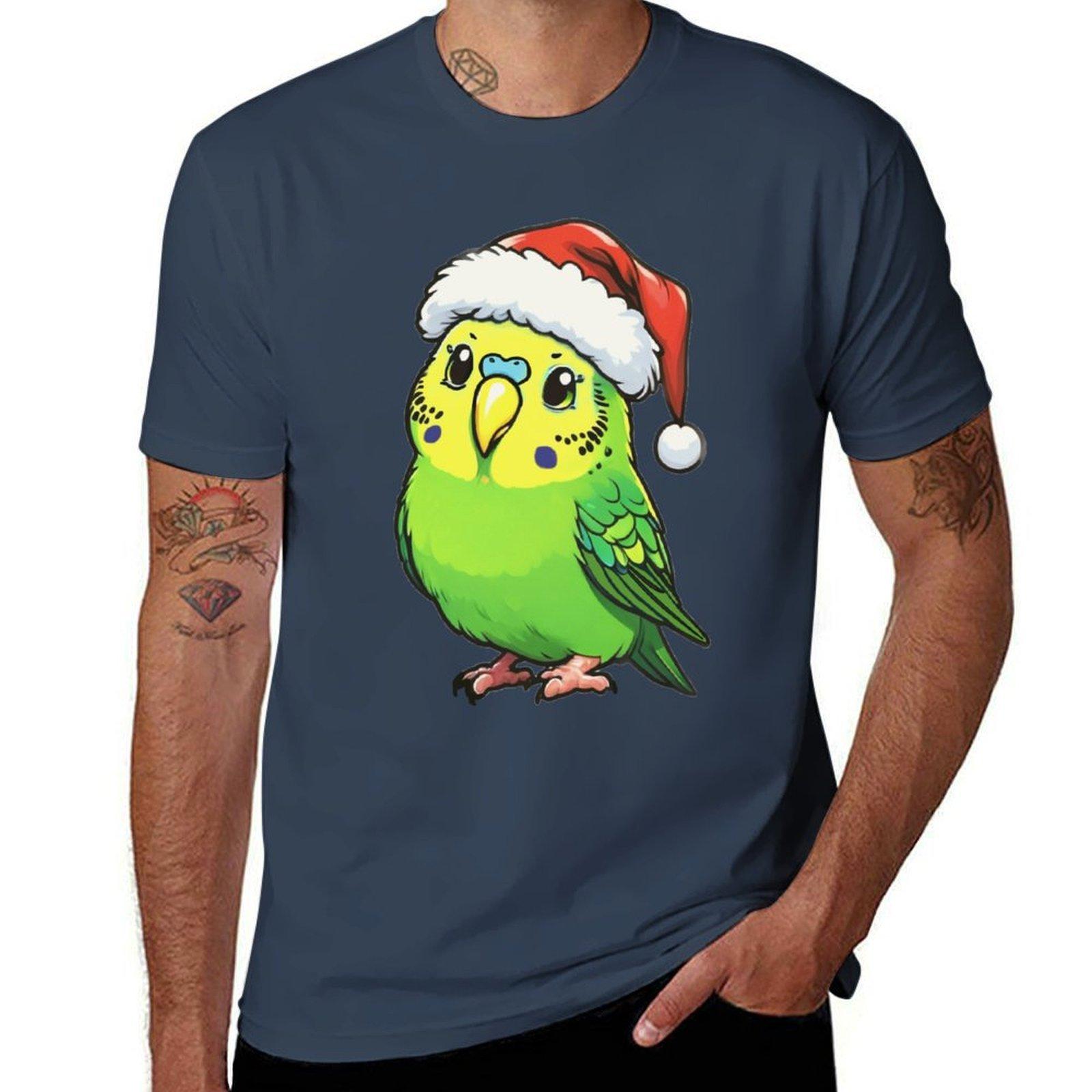 Merry Budgie Christmas Tshirt Casual Loose Daily Wear Tshirt S