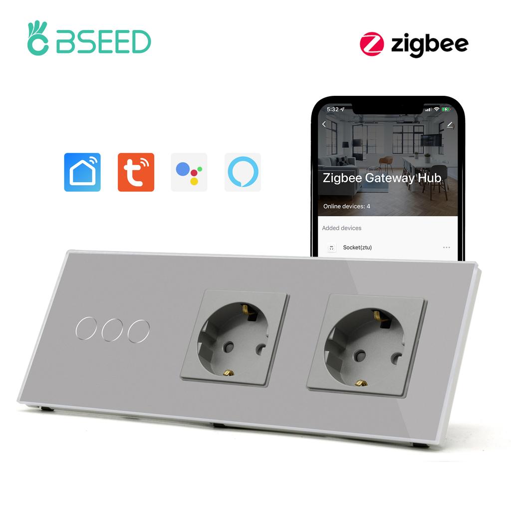 BSEED Zigbee 1/2/3Gang Touch Light Switch 1/2/3Way Sensor Switches With EU Type-c USB Sockets Tuya Smart Life Alexa Control