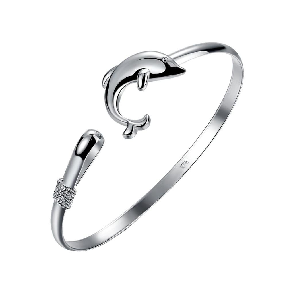 925 Sterling Silver Stylish Simple Dolphin Bracelet Birthday Party Anniversary Gift серебряный