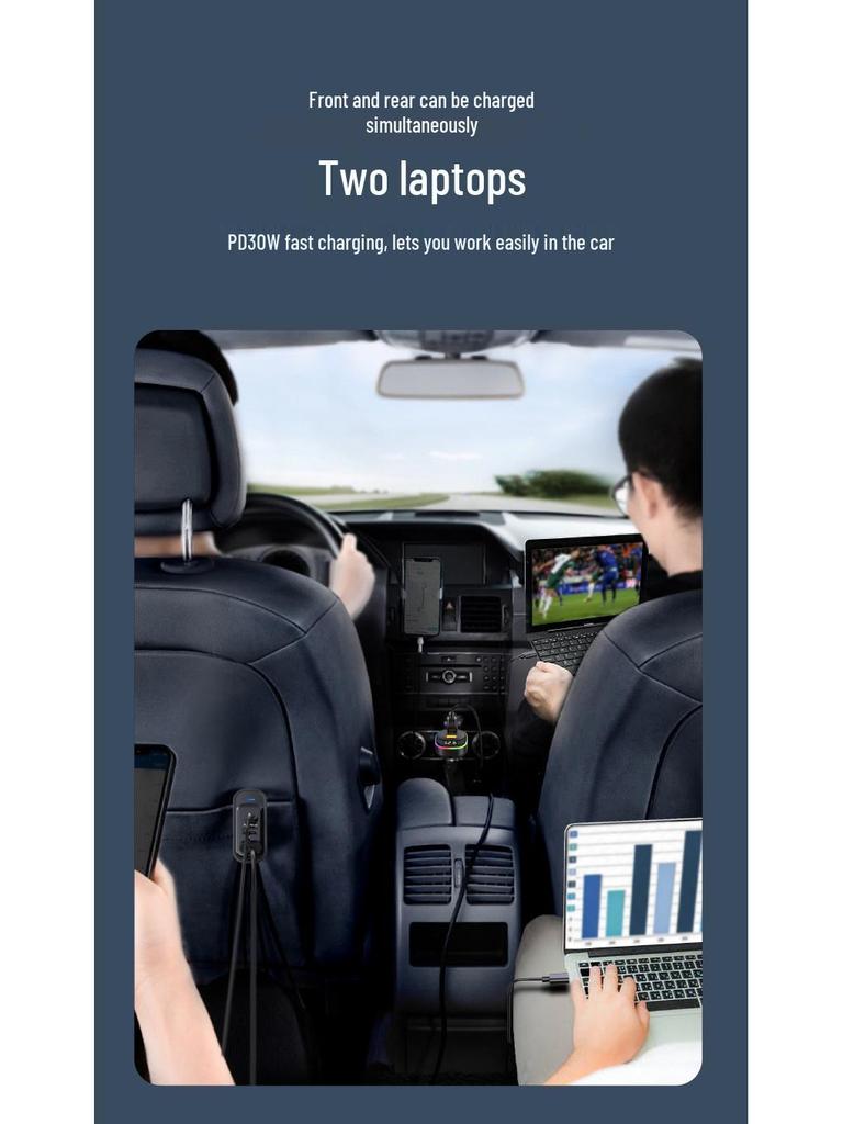 Super Fast Multifunctional Rear Seat Car Charger with PD Multi-Port Cable