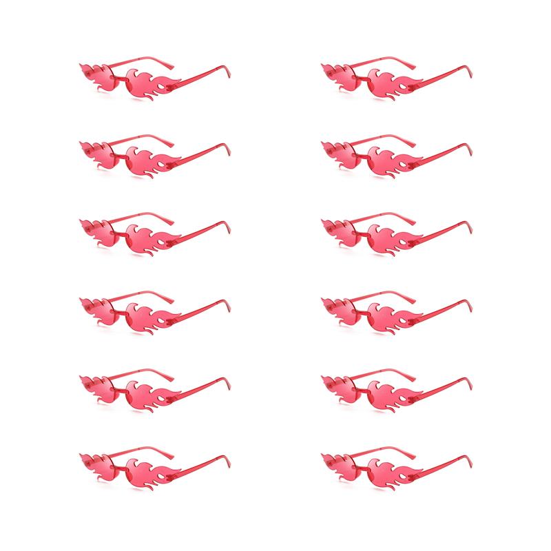 12 Pairs Per Set Flame Shaped Sunglasses New Fashion Rimless Candy Color Party Shades Trendy Design Colorful Sun Glasses