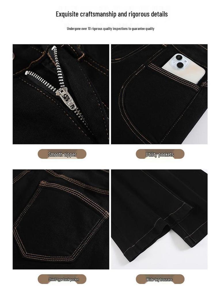 Women's Plus Size High Waist Black Micro Flare Jeans - Pear Shape, Wide Leg, Floor Length, Spring/Summer.