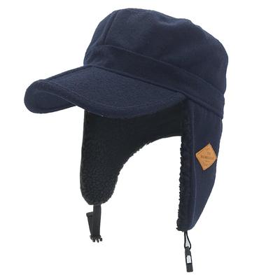 White Field Design Deep Forest Foldable Flip Visor Cap with Ear Flaps, Compact, Inner Boa, 2-Way Outdoor Use (Navy)