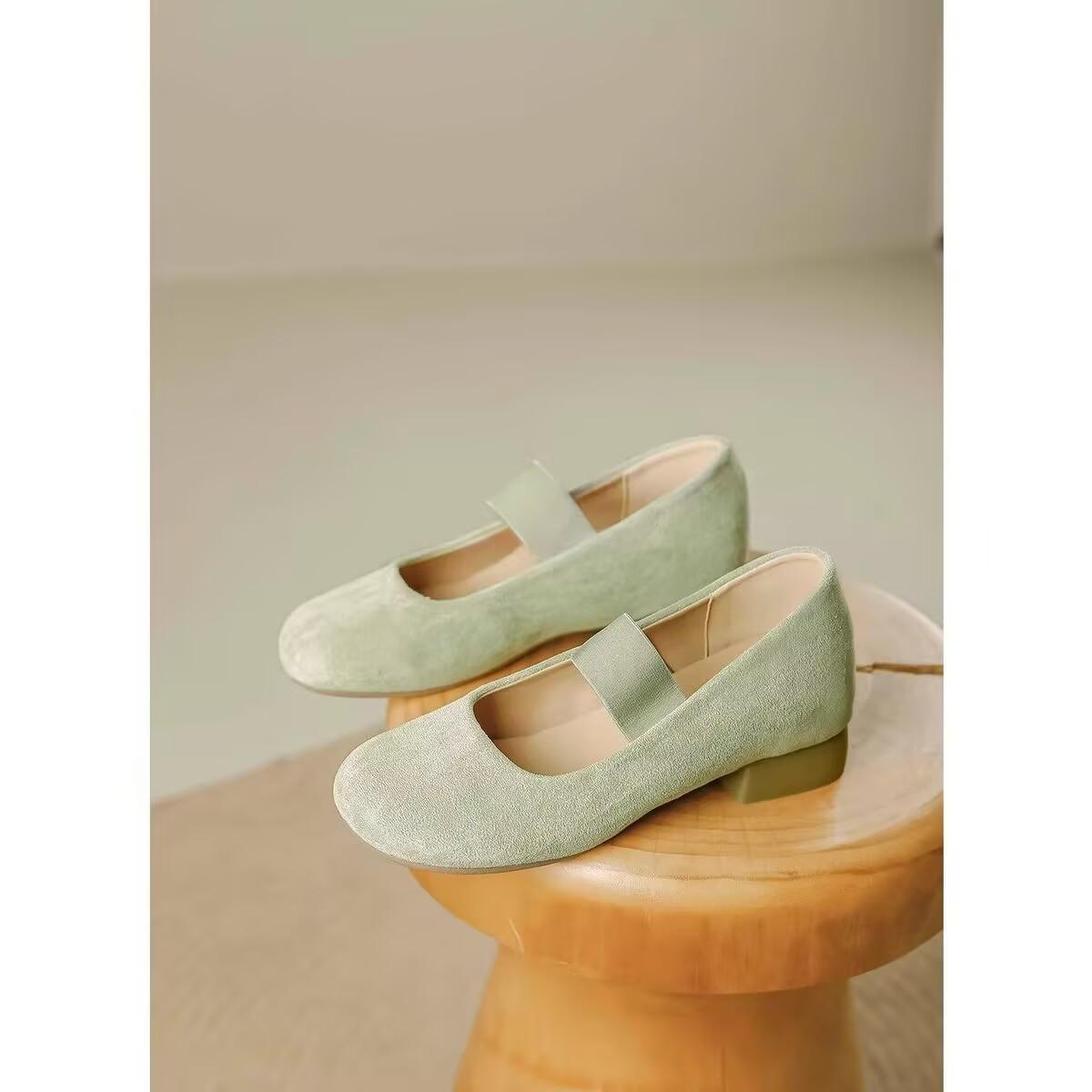 

Sheepskin version~ 6cm small inner height increase retro ballet Mary Jane shoes soft sole shallow mouth elastic band single shoes women 40