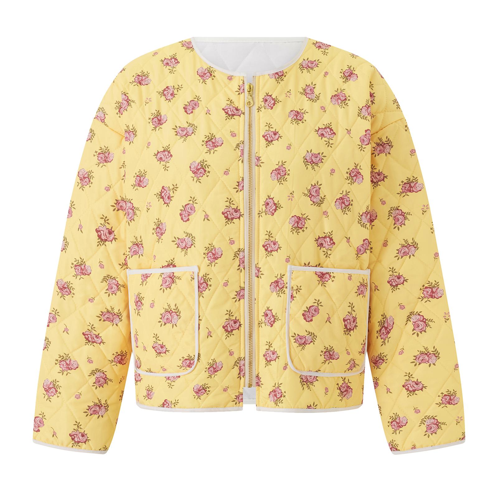 

Женская куртка на молнии с цветочным/полосатым узором, легкая стеганая с длинным рукавом, зимняя верхняя одежда XL жёлтый