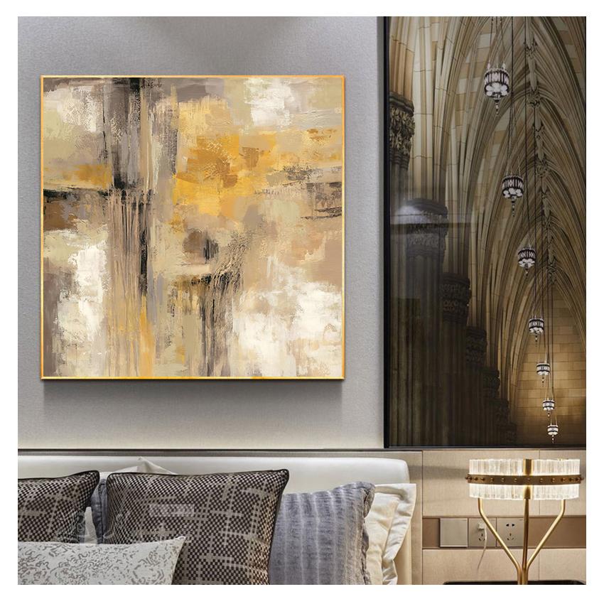 Oil painting on Canvas Scandinavian Art Poster Wall Picture for Living Room Sofa Home Decoration HD Print Yellow Gray Abstract