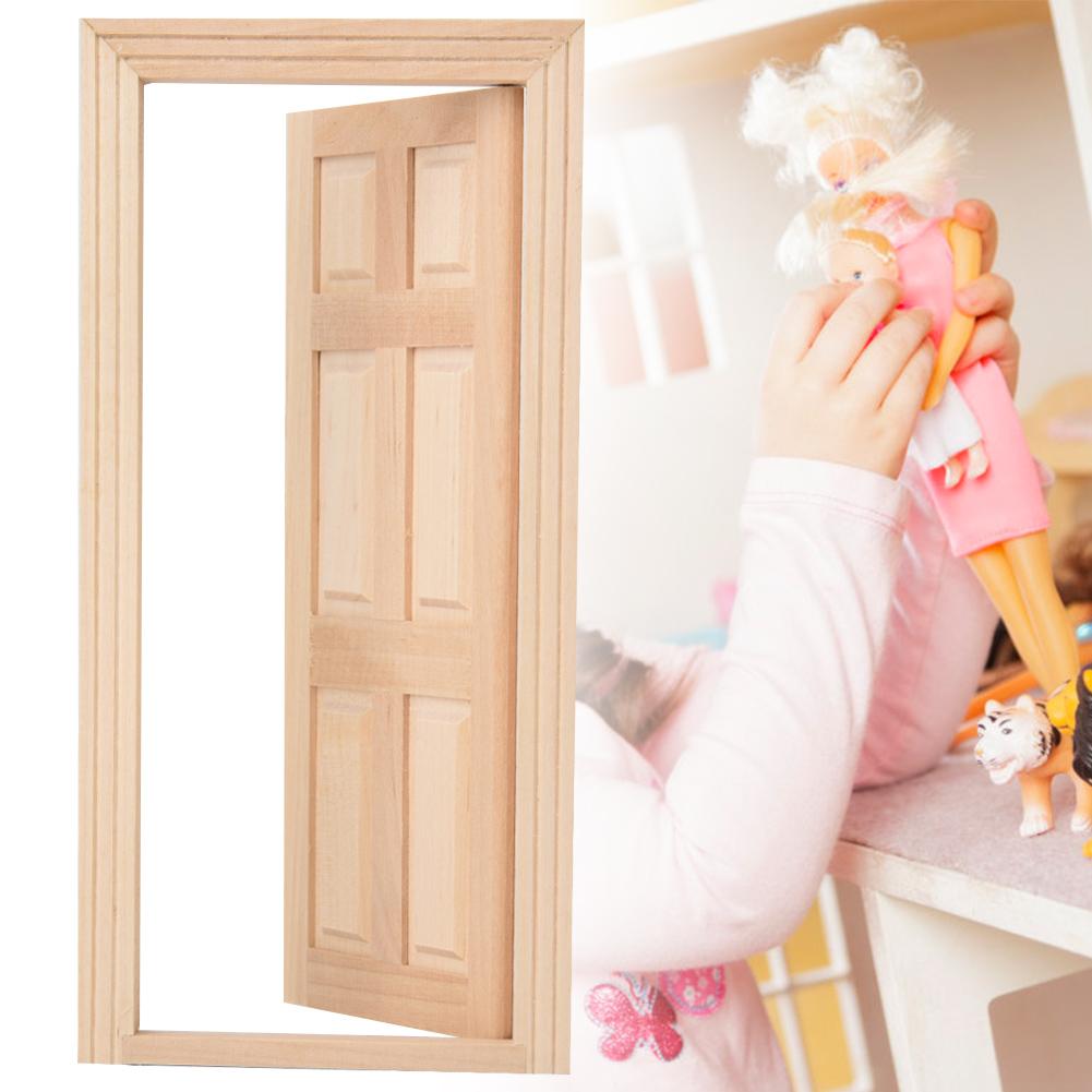 1:12 Doll House Mini Wooden Door for Dolls DIY Dollhouse Furniture Accessories