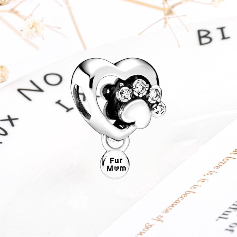 DIY Sparkling Paw Print Charm Beads for Pet Cat Dog Bracelets Jewelry Gifts Accessories