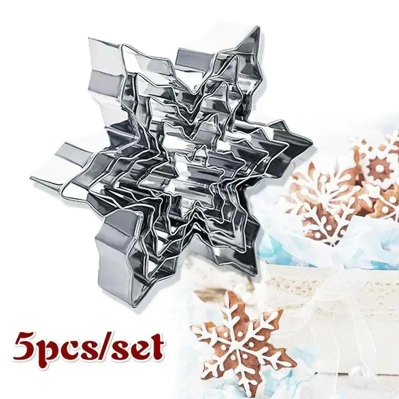 5Pcs/Set Metal Snowflake Shape Christmas Cookie Cutter Chocolate Soap Mold Baking Tools Kitchen Bakeware Fondant Cake Stencils