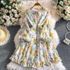 Pastoral romantic style printed lantern sleeve dress girl autumn elastic waist beautiful super fairy floral holiday dress