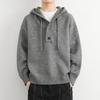 Men's Winter Heavyweight Hooded Knit Sweater - Solid Color Button Cardigan, Relaxed Fit, Urban Style.