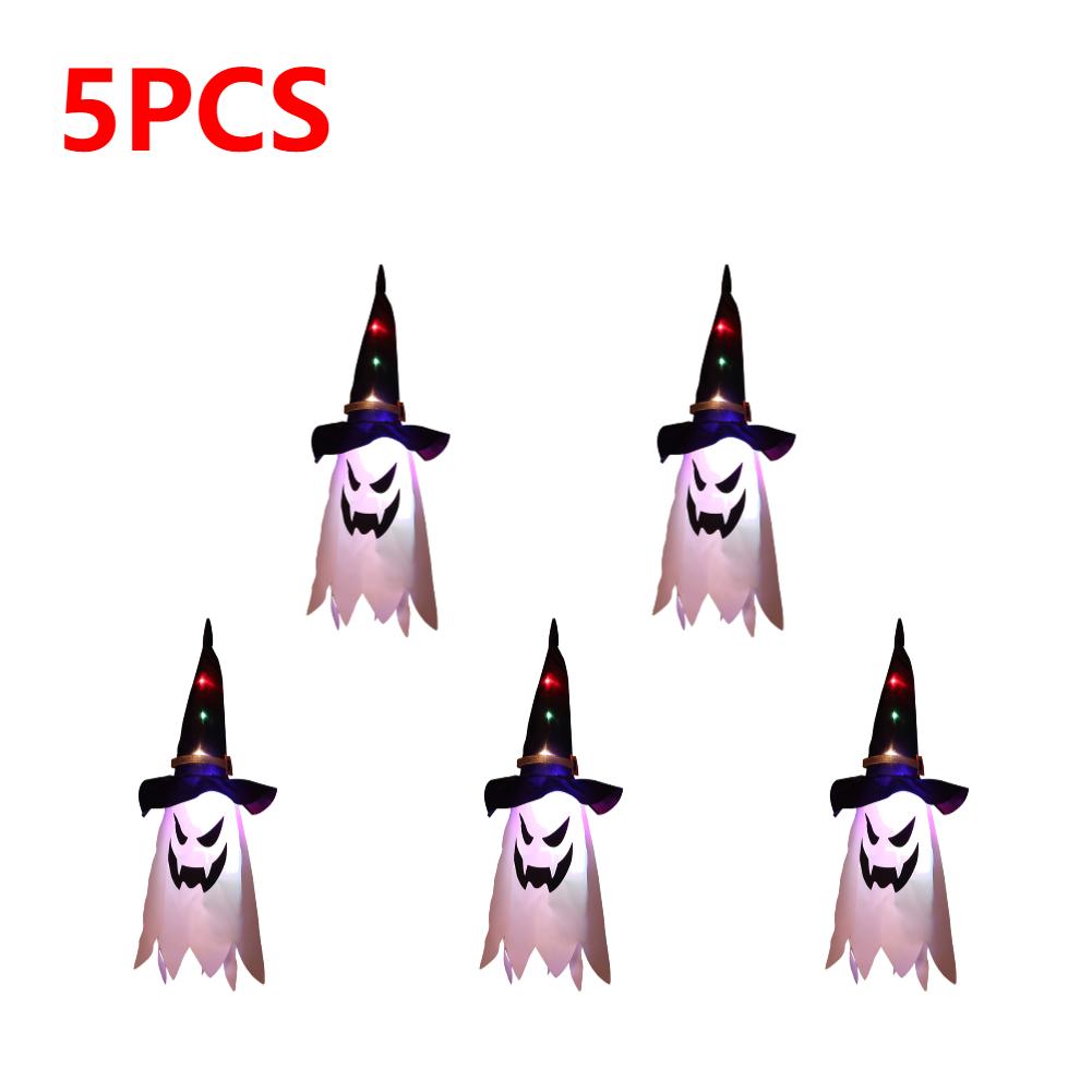 5-20PCS Halloween LED Flashing Light Hanging Ghost Halloween Party Dress Up Glowing Wizard Hat Lamp Horror Props Home Bar Decor