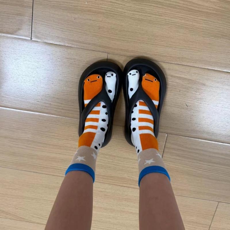Harajuku Fashion Toe Socks Striped Eel Funny Personalized Mid Tube Socks Japanese Sweat Absorbing Breathable Cotton Soft Sock