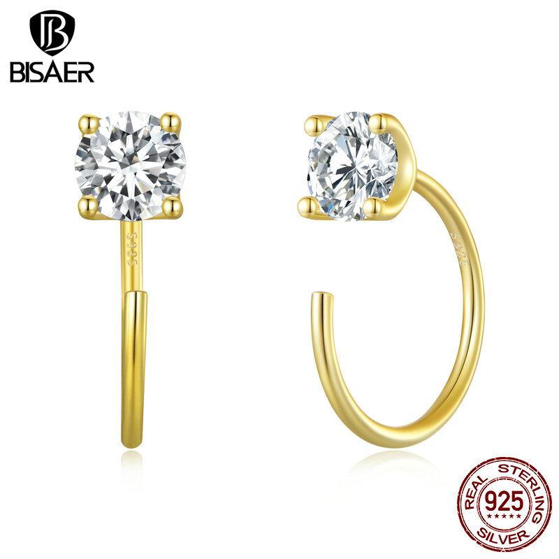 Bisaer CZ-Ohrstecker, 925er Sterlingsilber, vergoldet, runde Zirkonia, hypoallergen, 4 Farben