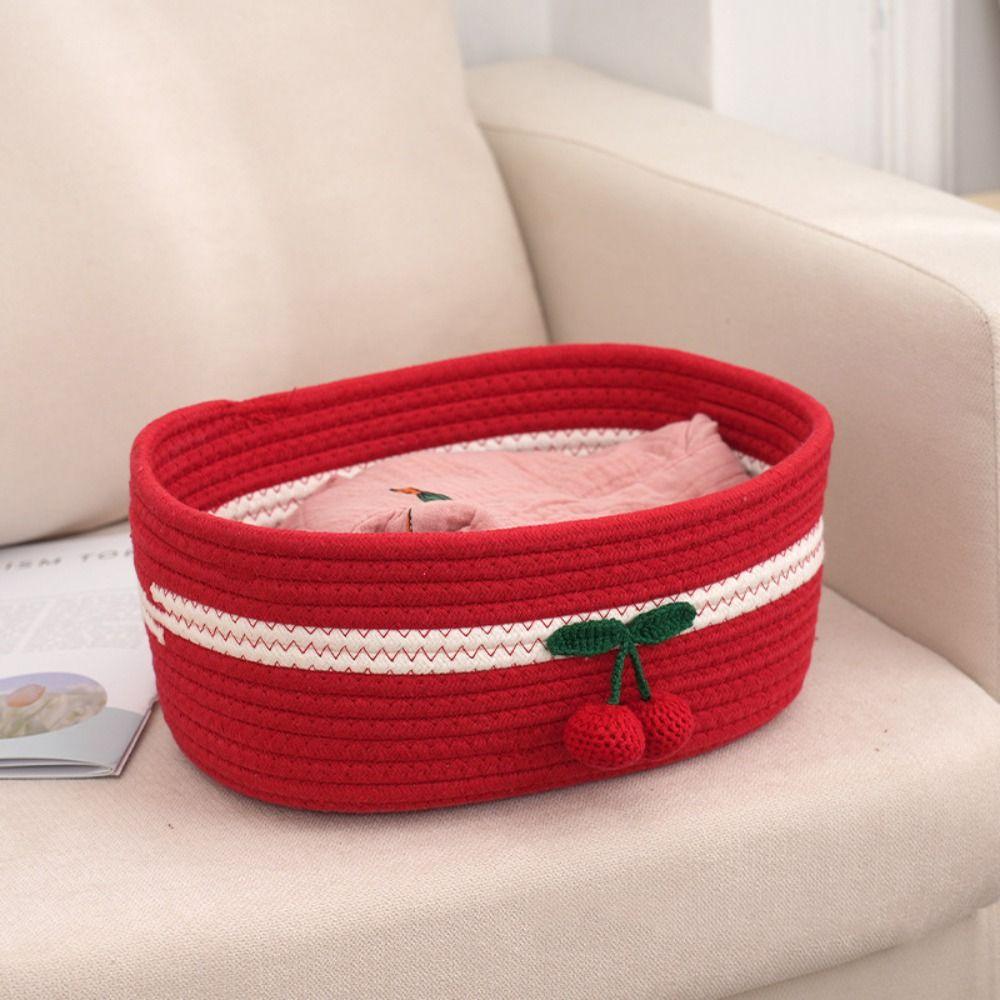 Creative Red Cherry Basket Handmade Clothing Sorting Basket Woven Storage Basket Cosmetics